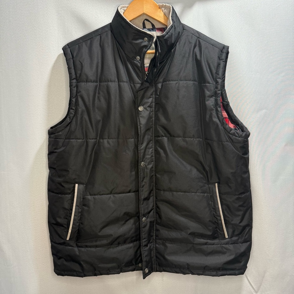 Gioberti Black Puffer Vest Red Plaid Lined Snap Front Men’s Size XL